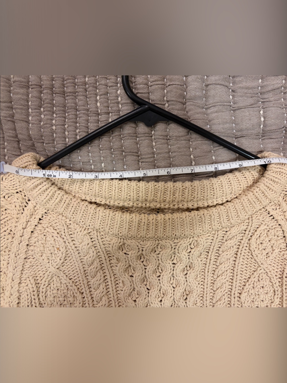 LL Bean Signature Cream Cable Knit Scoopneck Sweater - Picture 10 of 10